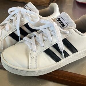 Adidas Kids White and Black Striped Sneakers